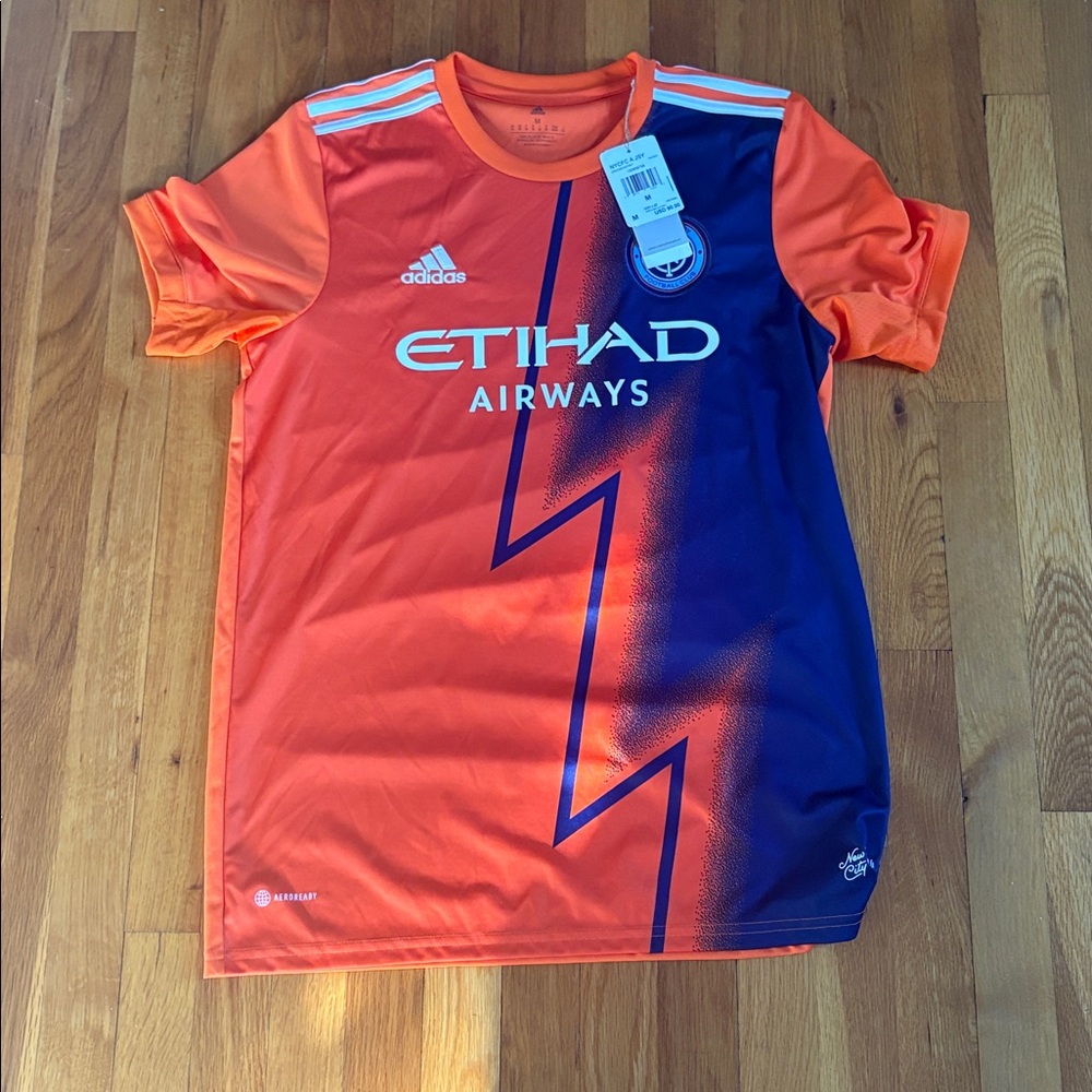 adidas Orange and Navy NYCFC Short Sleeve Soccer Jersey-NWT